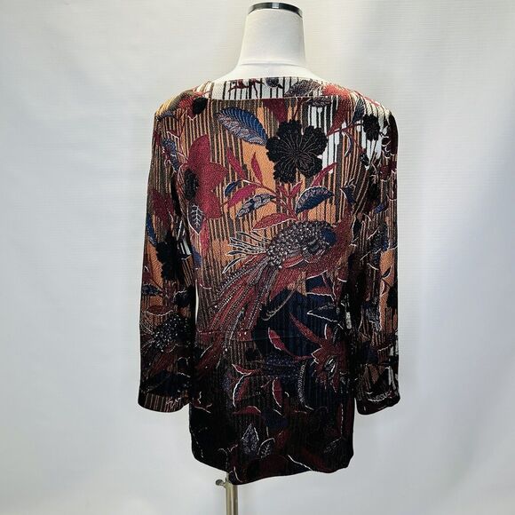 Citron Santa Monica Silk Tunic Blouse Asian Inspired Print Medium Orange Brown - Picture 4 of 9